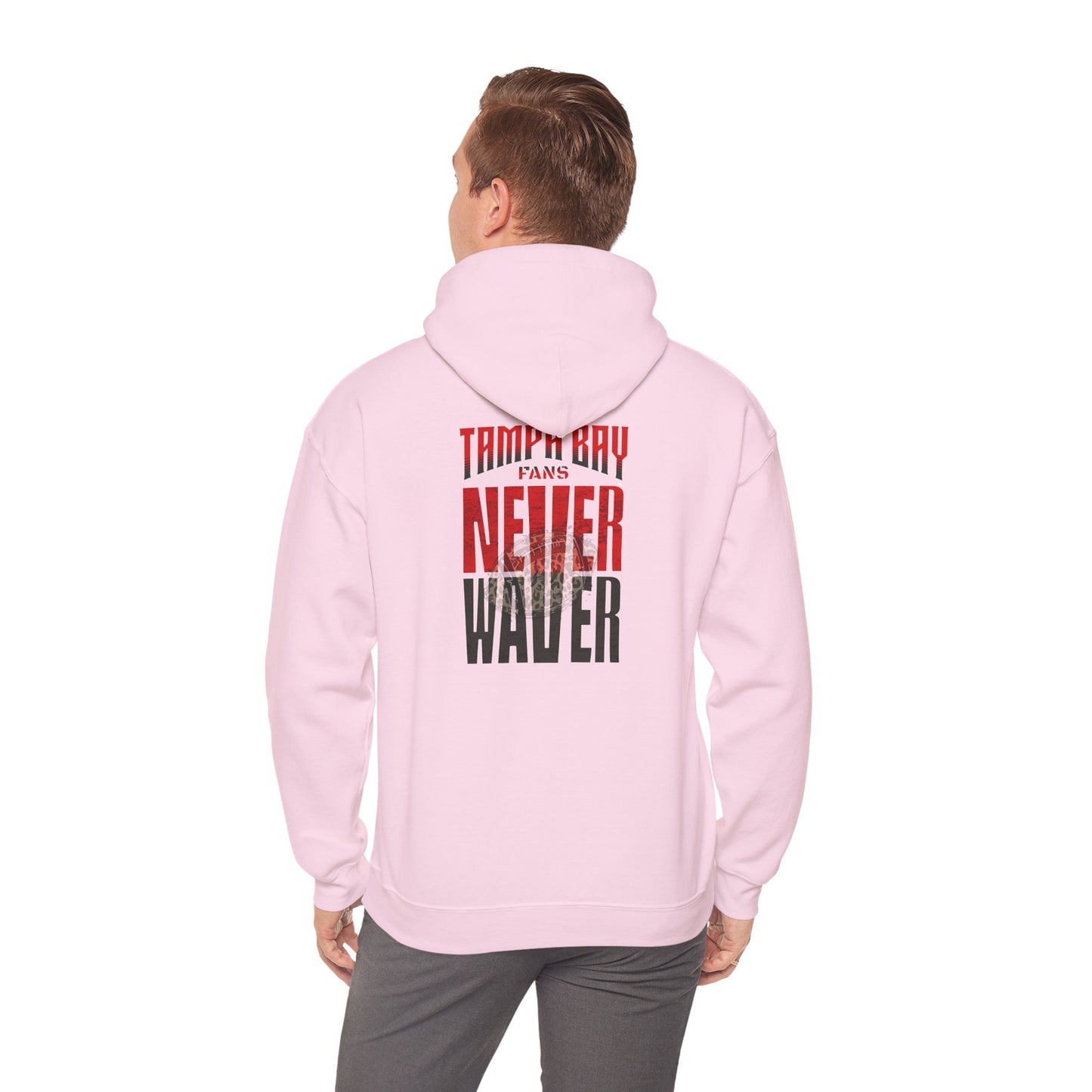 Tampa Bay Fans  Never Waver  w Leopard Football Unisex Heavy Blend™ Hoodie - Perfect for Sports Fans - Never Waver