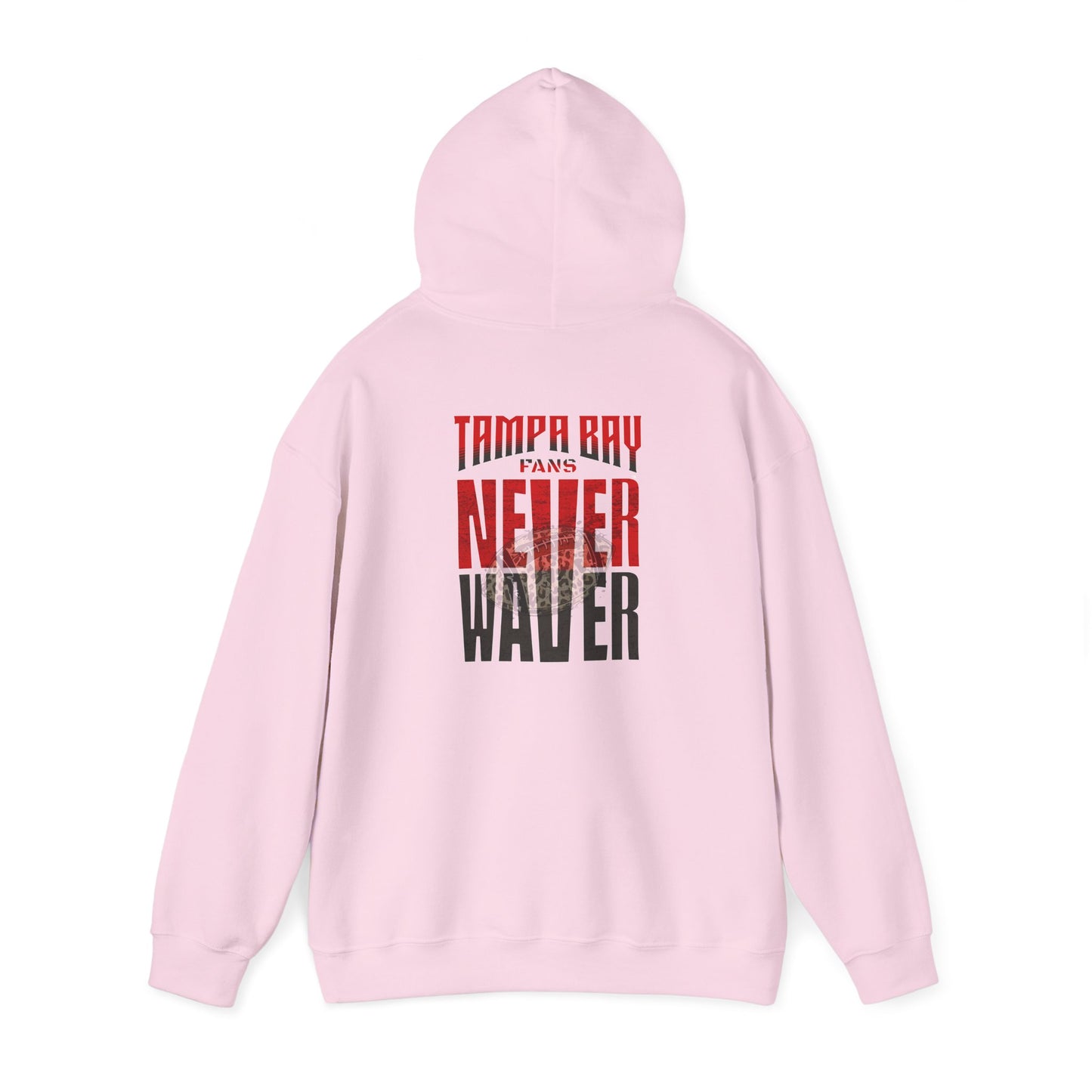 Tampa Bay Fans  Never Waver  w Leopard Football Unisex Heavy Blend™ Hoodie - Perfect for Sports Fans - Never Waver