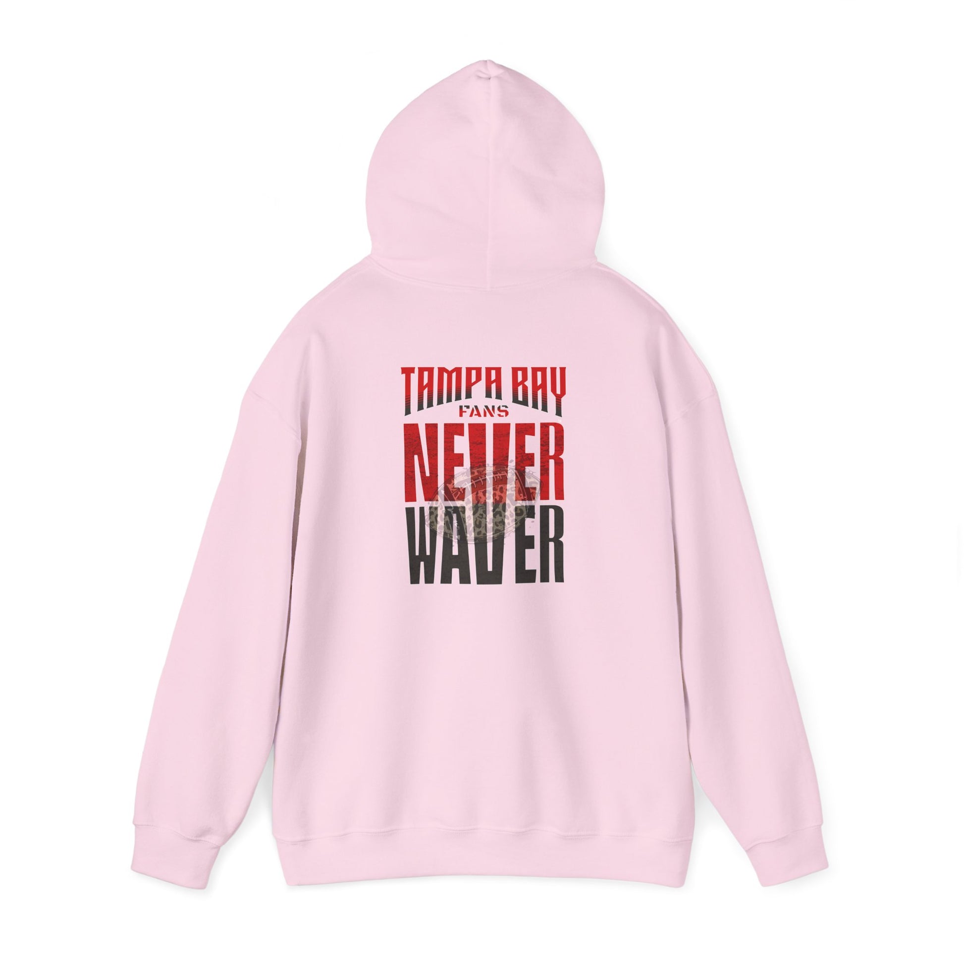 Tampa Bay Fans  Never Waver  w Leopard Football Unisex Heavy Blend™ Hoodie - Perfect for Sports Fans - Never Waver