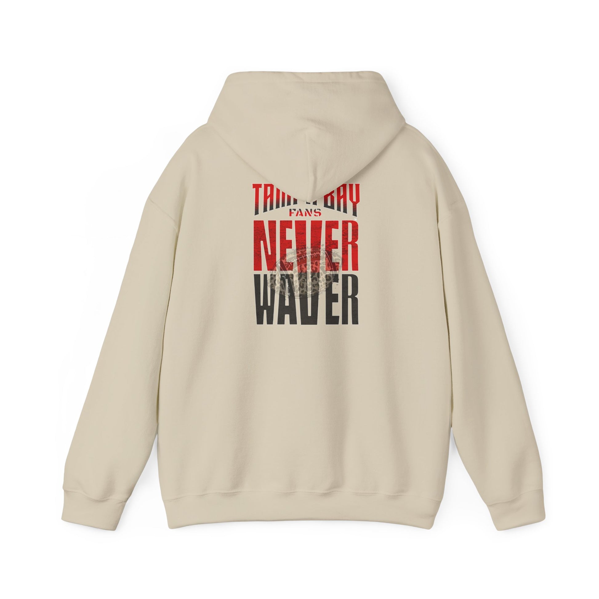 Tampa Bay Fans  Never Waver  w Leopard Football Unisex Heavy Blend™ Hoodie - Perfect for Sports Fans - Never Waver