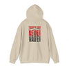 Tampa Bay Fans  Never Waver  w Leopard Football Unisex Heavy Blend™ Hoodie - Perfect for Sports Fans - Never Waver