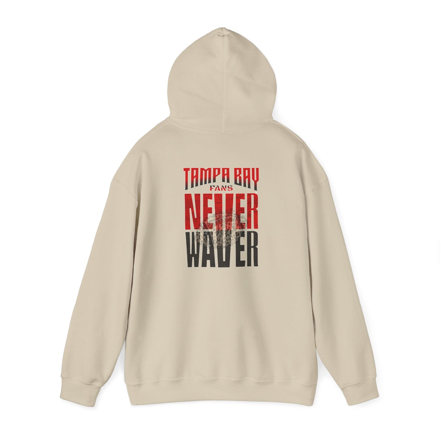 Tampa Bay Fans  Never Waver  w Leopard Football Unisex Heavy Blend™ Hoodie - Perfect for Sports Fans - Never Waver