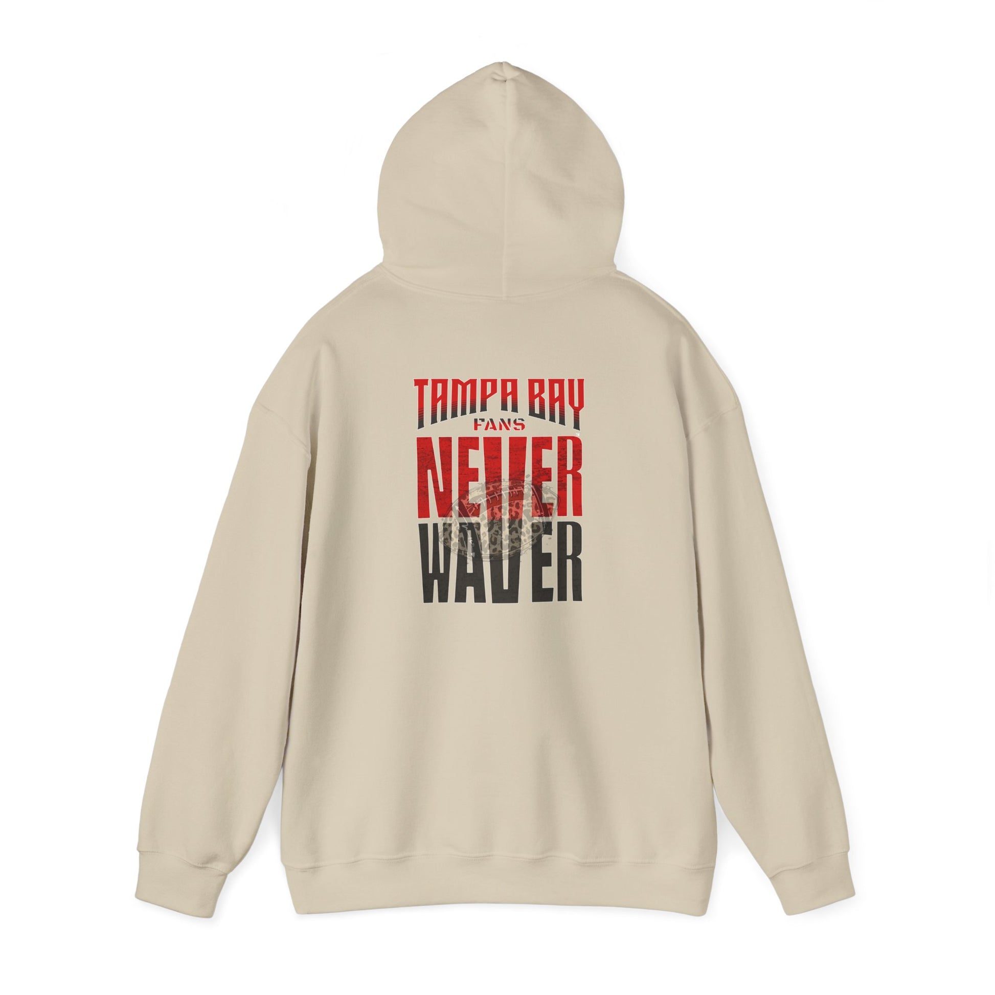 Tampa Bay Fans  Never Waver  w Leopard Football Unisex Heavy Blend™ Hoodie - Perfect for Sports Fans - Never Waver