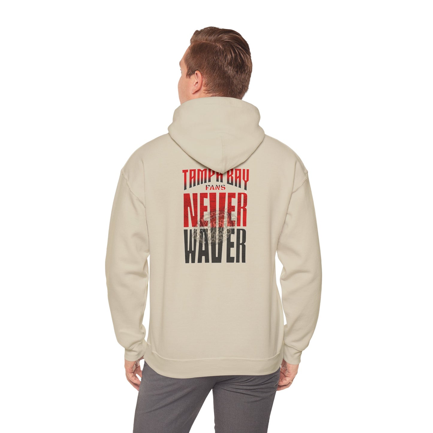 Tampa Bay Fans  Never Waver  w Leopard Football Unisex Heavy Blend™ Hoodie - Perfect for Sports Fans - Never Waver