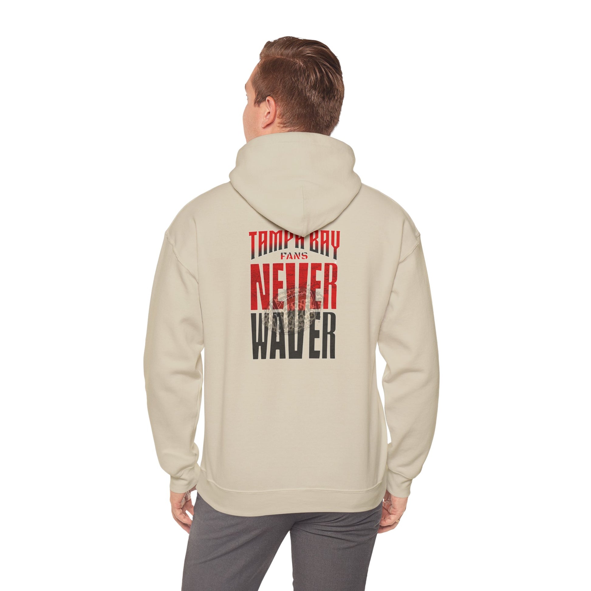 Tampa Bay Fans  Never Waver  w Leopard Football Unisex Heavy Blend™ Hoodie - Perfect for Sports Fans - Never Waver