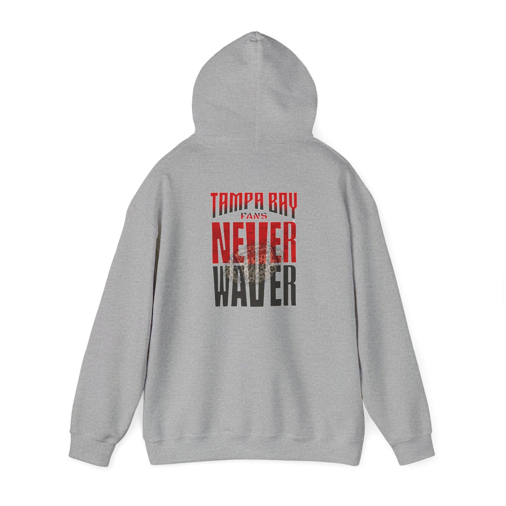 Tampa Bay Fans  Never Waver  w Leopard Football Unisex Heavy Blend™ Hoodie - Perfect for Sports Fans - Never Waver