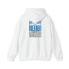 Unisex Heavy Blend™ Hooded Sweatshirt - "Detroit Fans NEVER WAVER w Leopard Football" Inspirational Wear - Never Waver