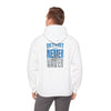 Unisex Heavy Blend™ Hooded Sweatshirt - "Detroit Fans NEVER WAVER w Leopard Football" Inspirational Wear - Never Waver