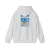 Unisex Heavy Blend™ Hooded Sweatshirt - "Detroit Fans NEVER WAVER w Leopard Football" Inspirational Wear - Never Waver