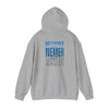 Unisex Heavy Blend™ Hooded Sweatshirt - "Detroit Fans NEVER WAVER w Leopard Football" Inspirational Wear - Never Waver