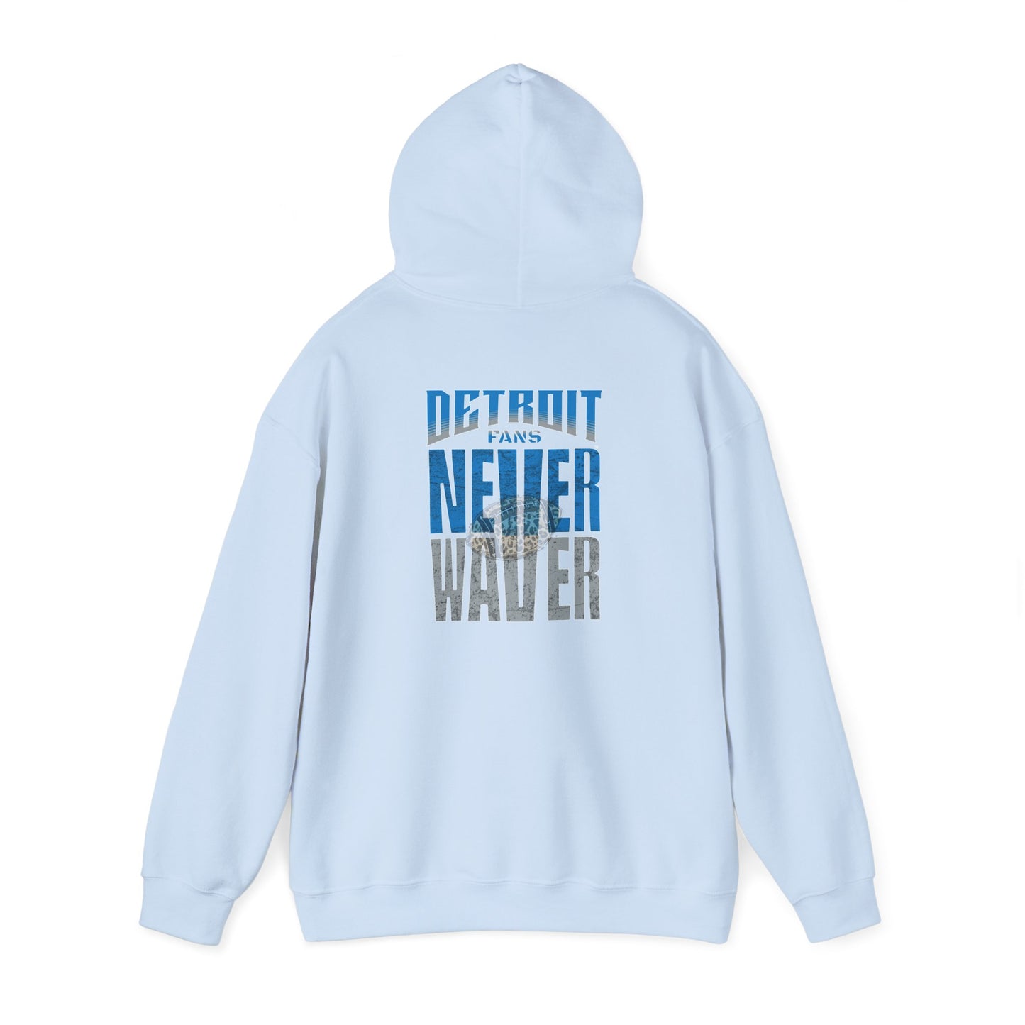 Unisex Heavy Blend™ Hooded Sweatshirt - "Detroit Fans NEVER WAVER w Leopard Football" Inspirational Wear - Never Waver