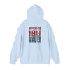 Unisex Heavy Blend™ Hooded Sweatshirt - "HOUSTON FANS NEVER WAVER w Leopard Football" Inspirational Wear - Never Waver