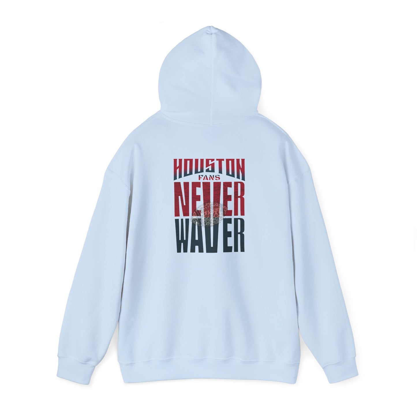 Unisex Heavy Blend™ Hooded Sweatshirt - "HOUSTON FANS NEVER WAVER w Leopard Football" Inspirational Wear - Never Waver