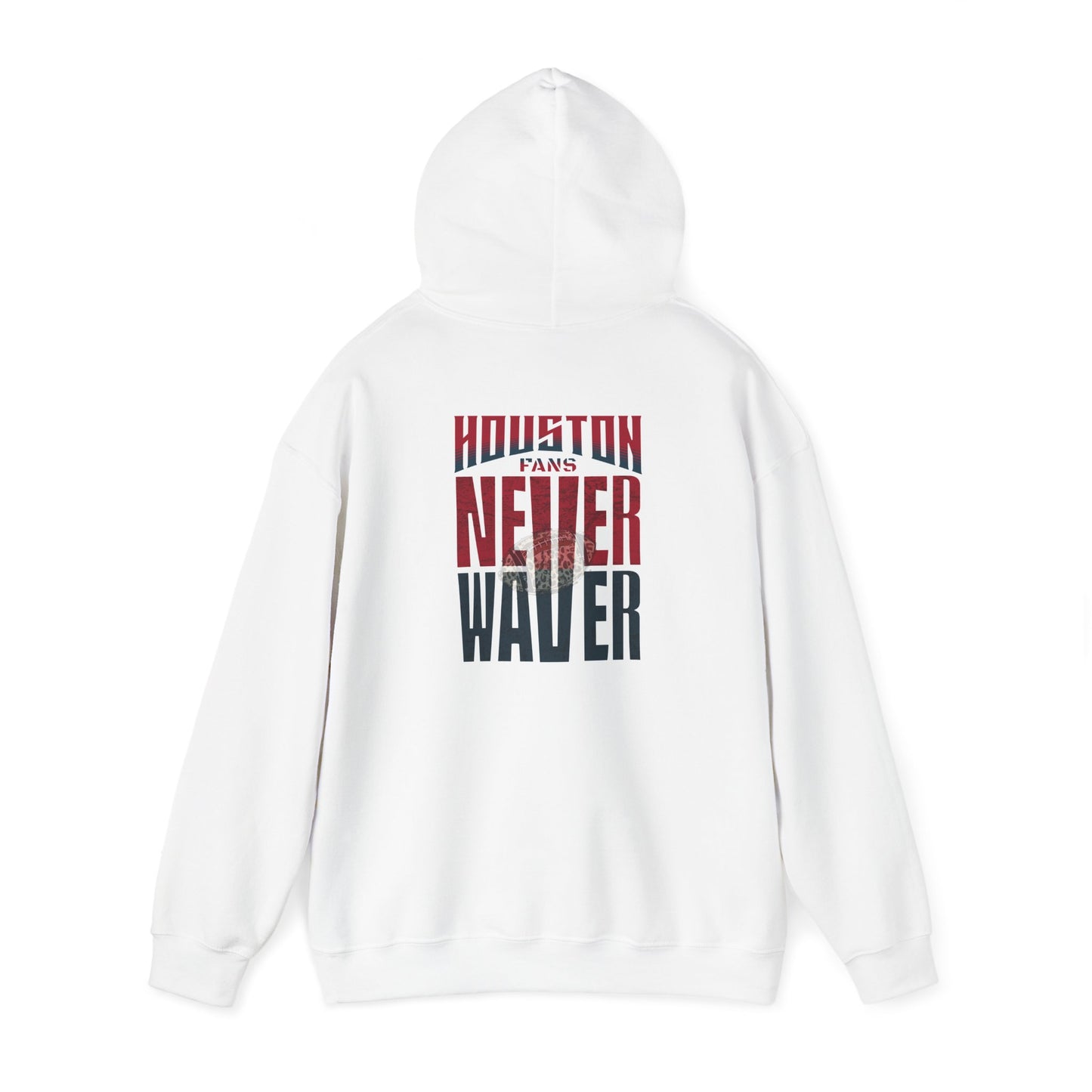 Unisex Heavy Blend™ Hooded Sweatshirt - "HOUSTON FANS NEVER WAVER w Leopard Football" Inspirational Wear - Never Waver