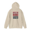 Unisex Heavy Blend™ Hooded Sweatshirt - "HOUSTON FANS NEVER WAVER w Leopard Football" Inspirational Wear - Never Waver