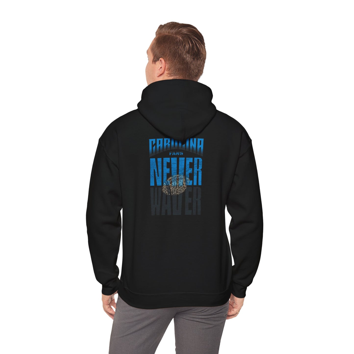 Unisex Heavy Blend™ Hooded Sweatshirt - Never Waver Carolina Fans w Leopard Football - Never Waver