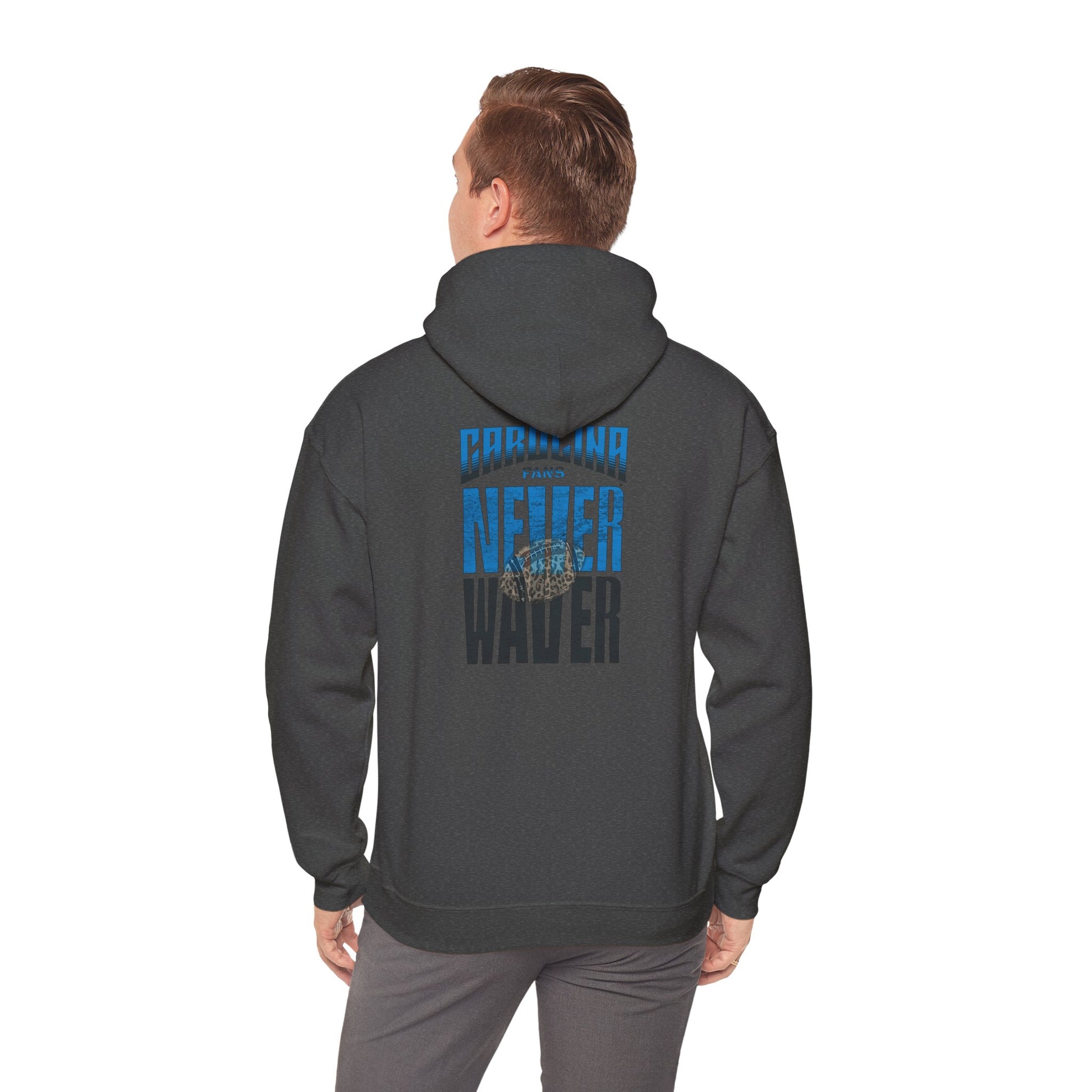 Unisex Heavy Blend™ Hooded Sweatshirt - Never Waver Carolina Fans w Leopard Football - Never Waver