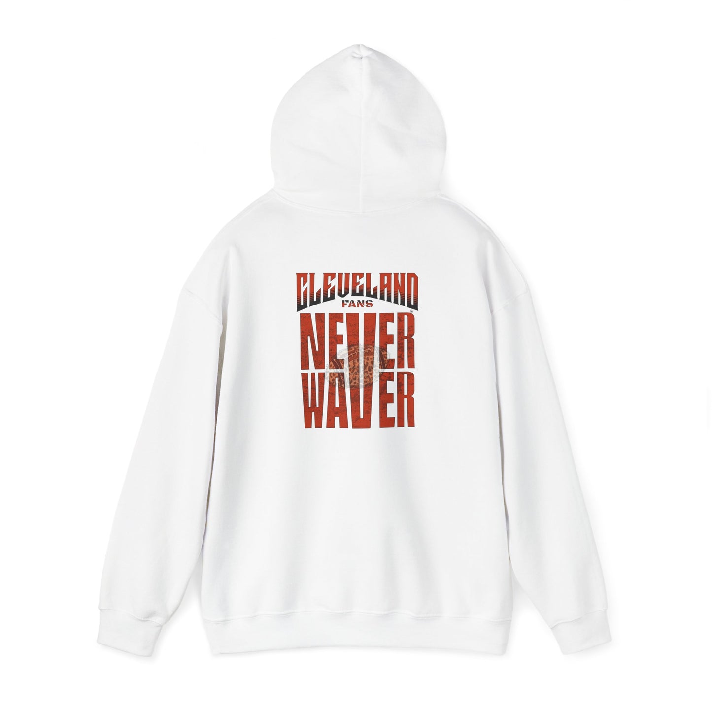 Cleveland Fans Never Waver w Leopard Football Unisex Hoodie - Cozy Heavy Blend Sweatshirt for Comfort and Style - Never Waver
