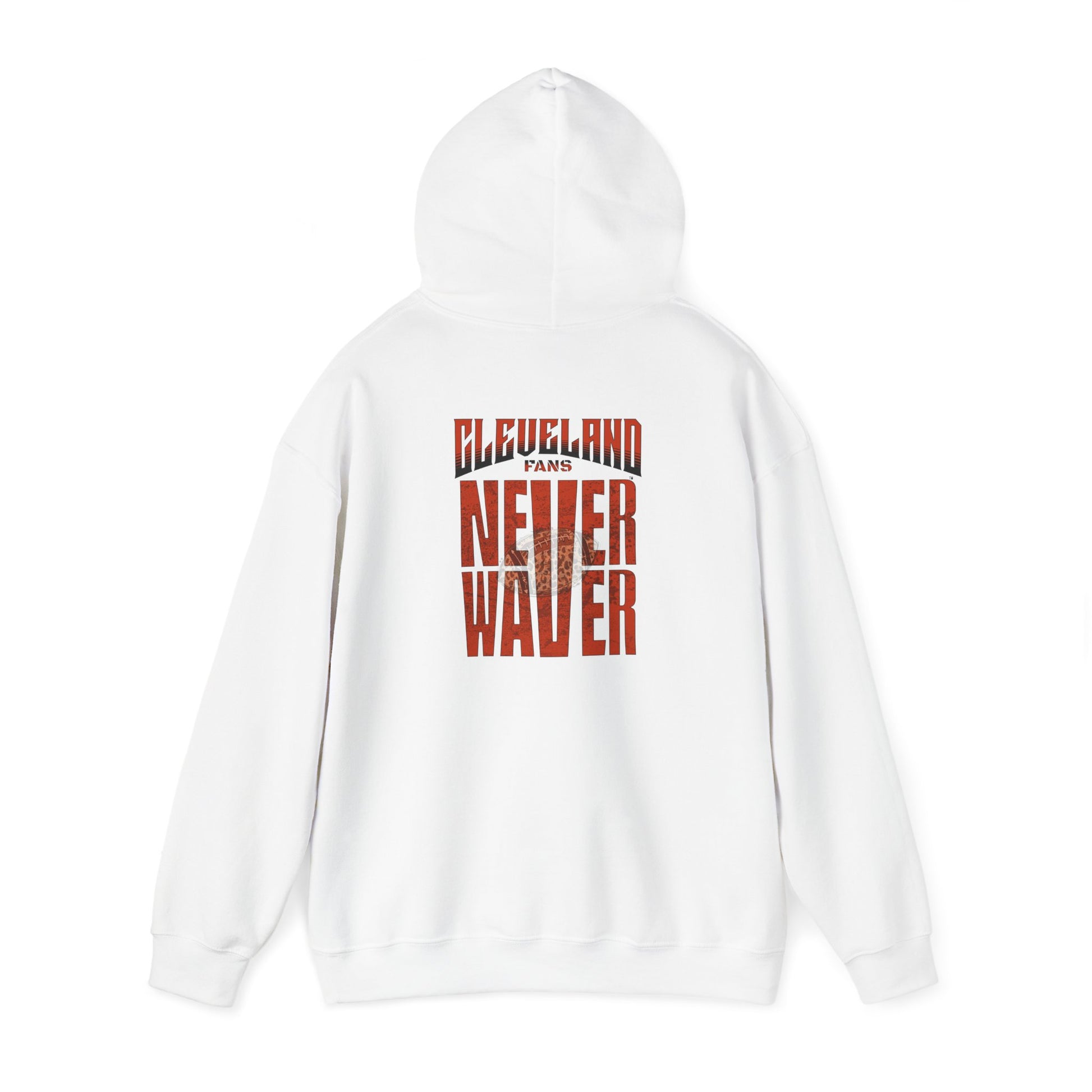 Cleveland Fans Never Waver w Leopard Football Unisex Hoodie - Cozy Heavy Blend Sweatshirt for Comfort and Style - Never Waver