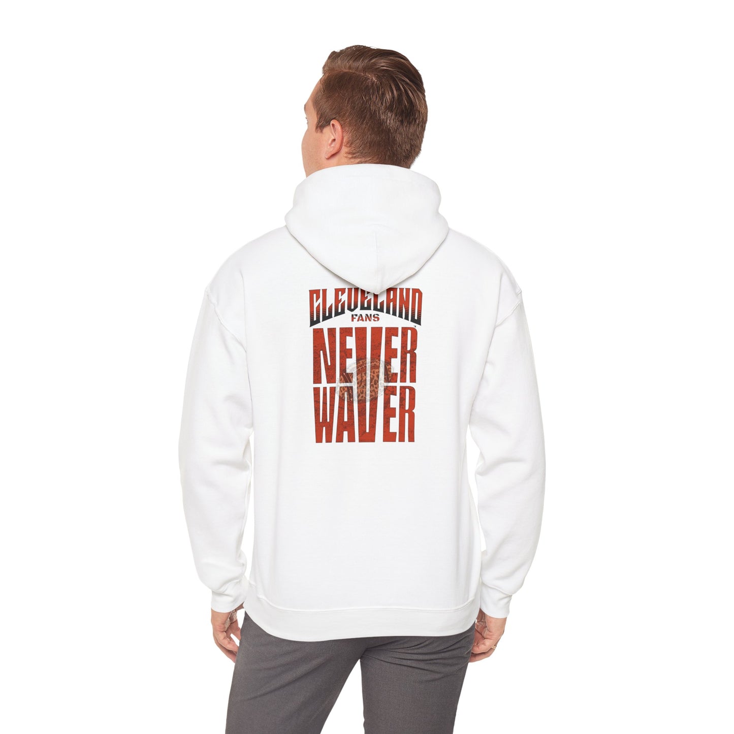 Cleveland Fans Never Waver w Leopard Football Unisex Hoodie - Cozy Heavy Blend Sweatshirt for Comfort and Style - Never Waver