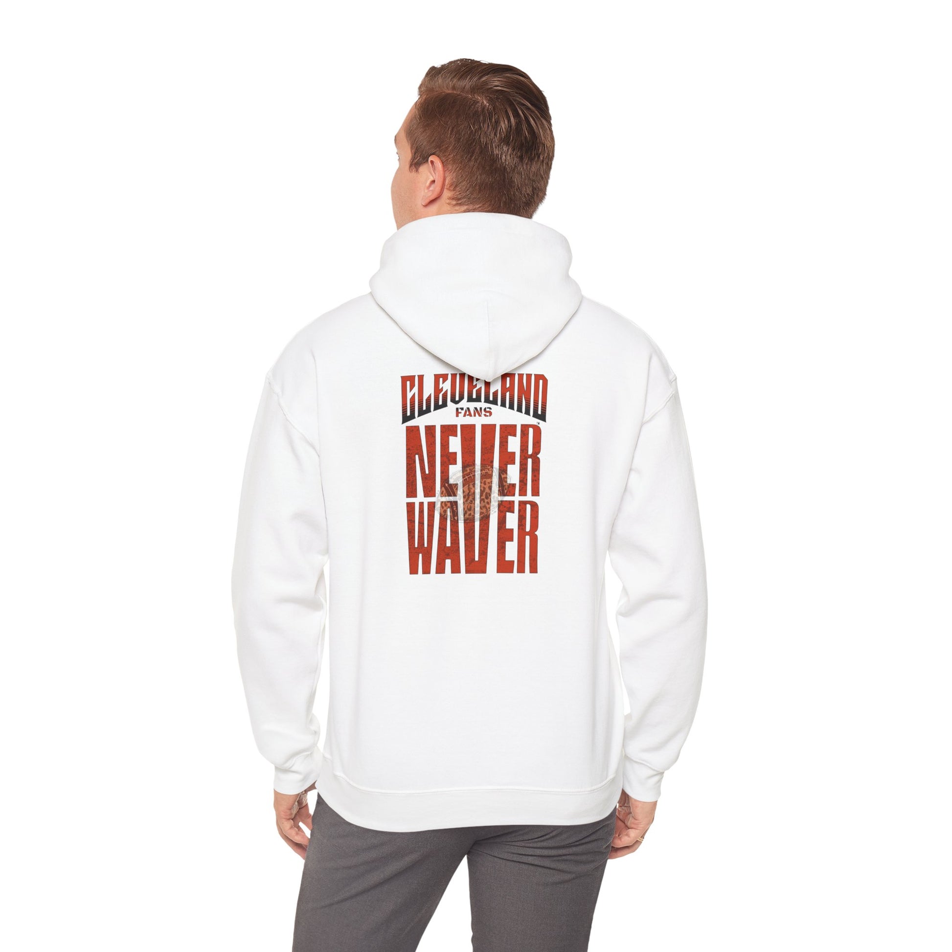 Cleveland Fans Never Waver w Leopard Football Unisex Hoodie - Cozy Heavy Blend Sweatshirt for Comfort and Style - Never Waver