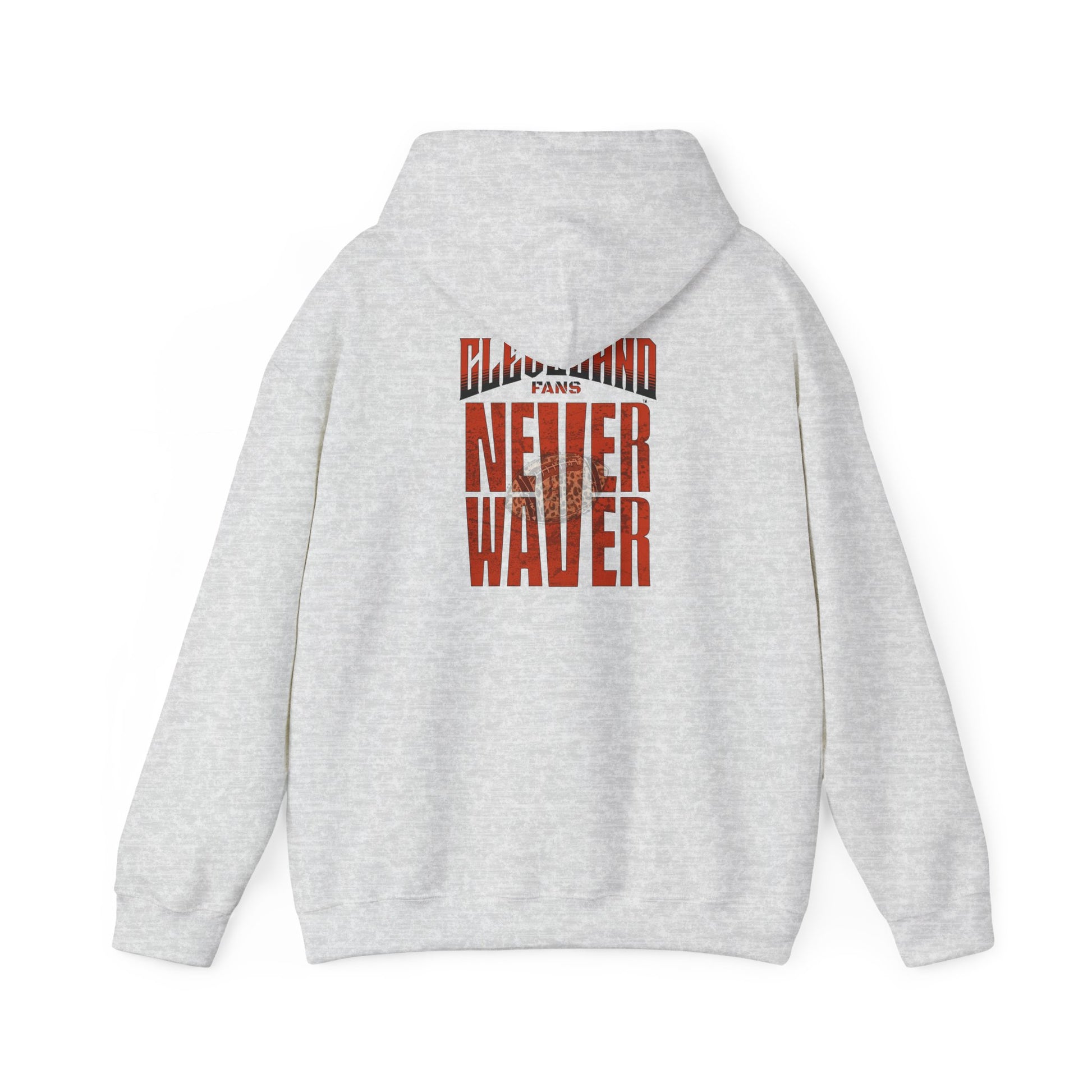 Cleveland Fans Never Waver w Leopard Football Unisex Hoodie - Cozy Heavy Blend Sweatshirt for Comfort and Style - Never Waver