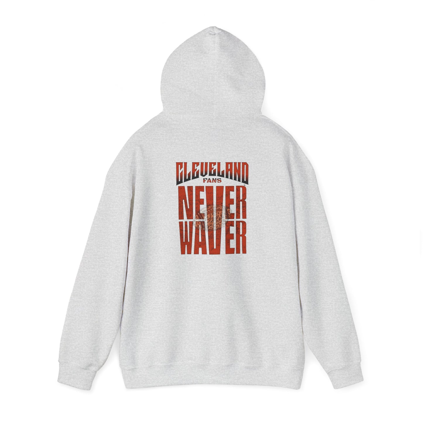 Cleveland Fans Never Waver w Leopard Football Unisex Hoodie - Cozy Heavy Blend Sweatshirt for Comfort and Style - Never Waver
