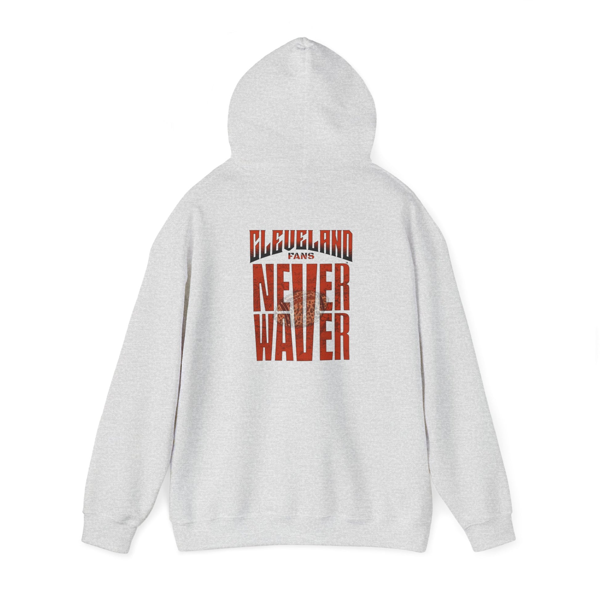 Cleveland Fans Never Waver w Leopard Football Unisex Hoodie - Cozy Heavy Blend Sweatshirt for Comfort and Style - Never Waver