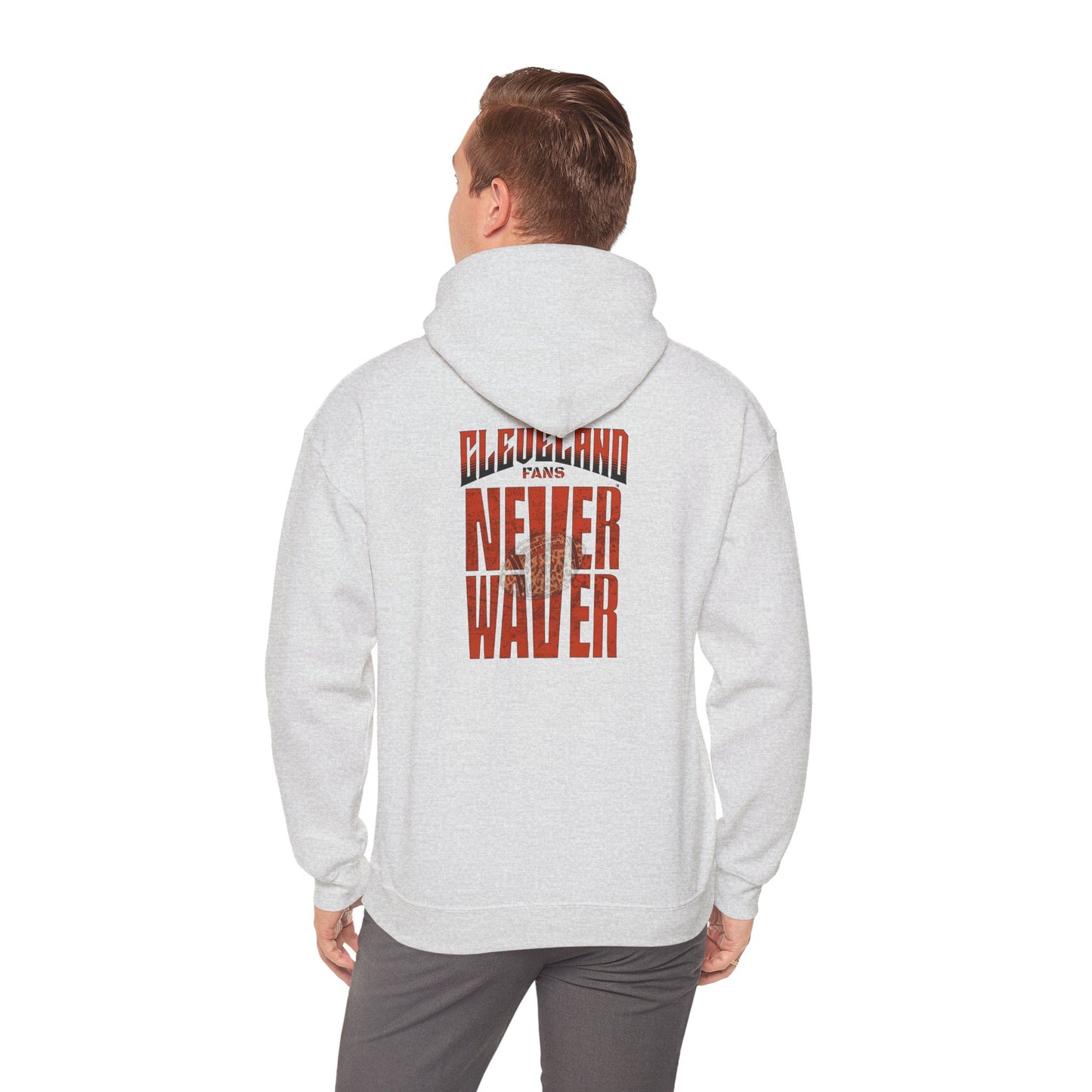 Cleveland Fans Never Waver w Leopard Football Unisex Hoodie - Cozy Heavy Blend Sweatshirt for Comfort and Style - Never Waver