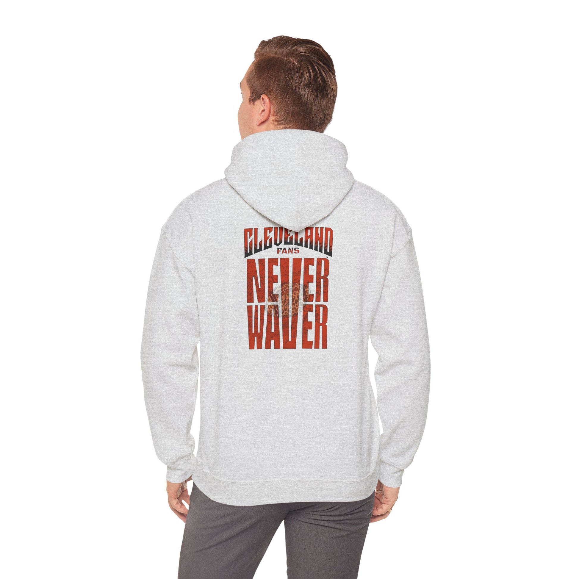 Cleveland Fans Never Waver w Leopard Football Unisex Hoodie - Cozy Heavy Blend Sweatshirt for Comfort and Style - Never Waver