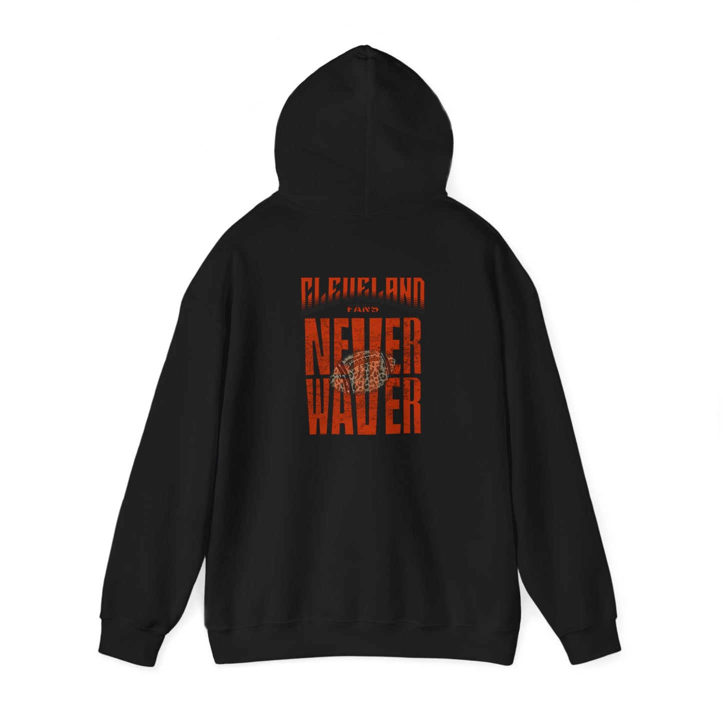 Cleveland Fans Never Waver w Leopard Football Unisex Hoodie - Cozy Heavy Blend Sweatshirt for Comfort and Style - Never Waver