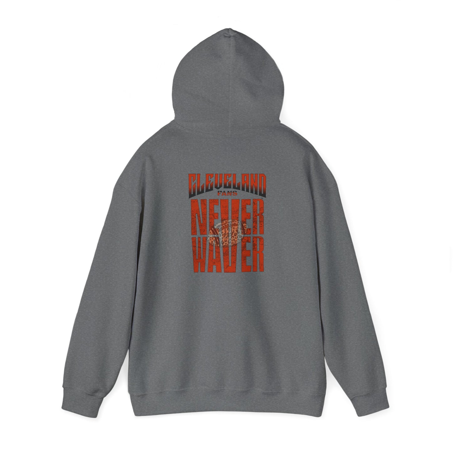 Cleveland Fans Never Waver w Leopard Football Unisex Hoodie - Cozy Heavy Blend Sweatshirt for Comfort and Style - Never Waver