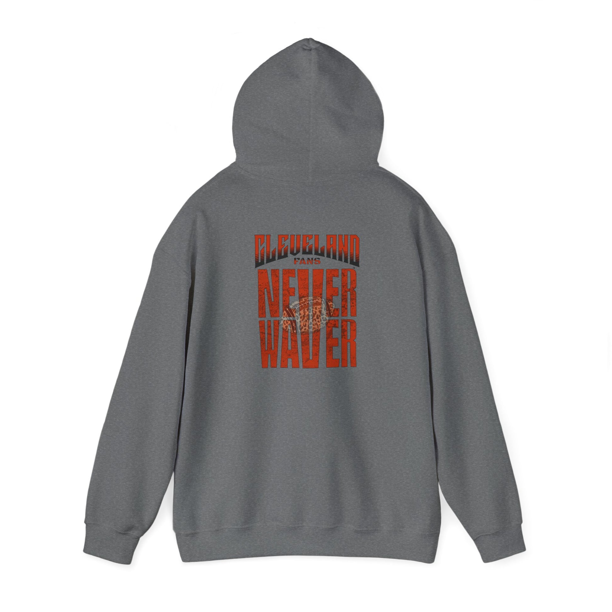 Cleveland Fans Never Waver w Leopard Football Unisex Hoodie - Cozy Heavy Blend Sweatshirt for Comfort and Style - Never Waver