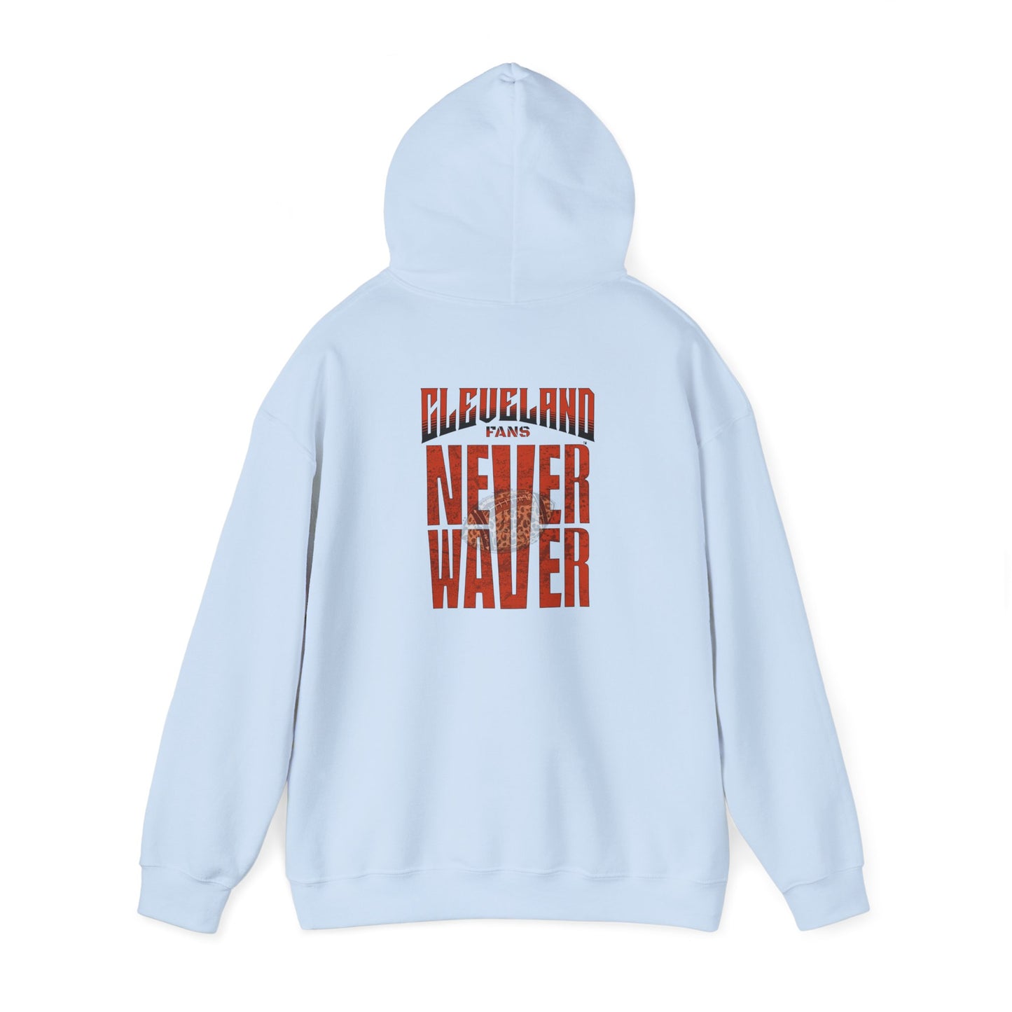 Cleveland Fans Never Waver w Leopard Football Unisex Hoodie - Cozy Heavy Blend Sweatshirt for Comfort and Style - Never Waver