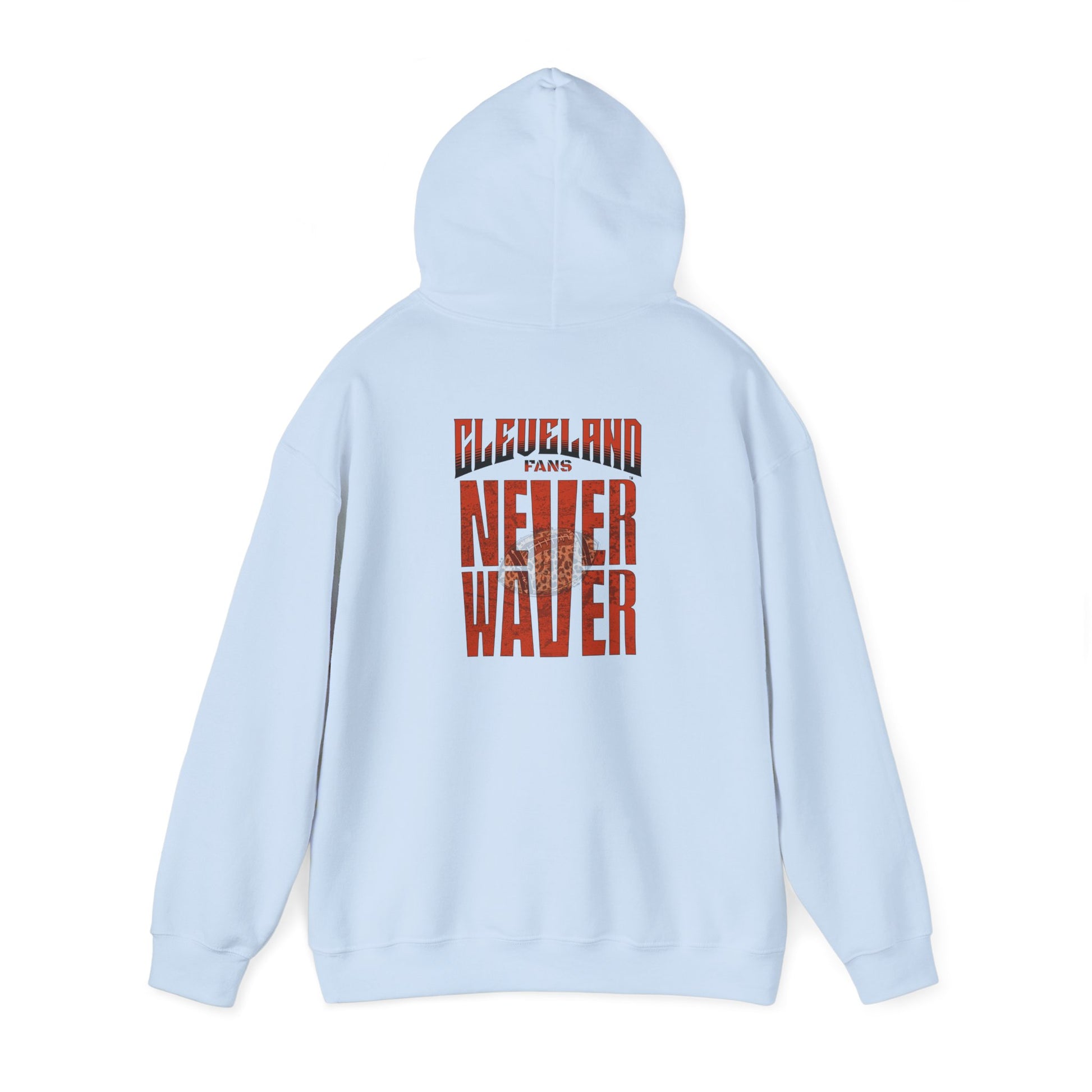 Cleveland Fans Never Waver w Leopard Football Unisex Hoodie - Cozy Heavy Blend Sweatshirt for Comfort and Style - Never Waver