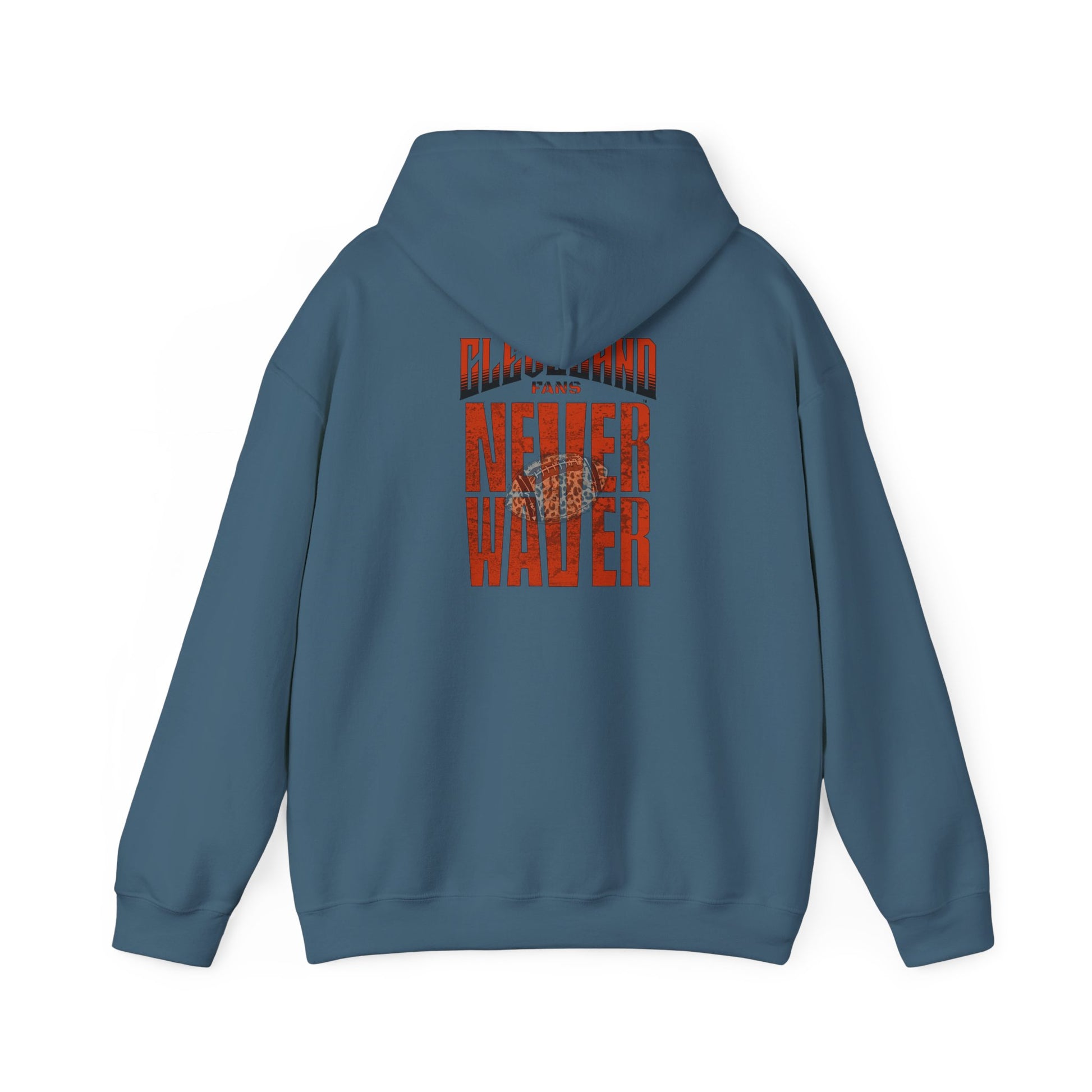 Cleveland Fans Never Waver w Leopard Football Unisex Hoodie - Cozy Heavy Blend Sweatshirt for Comfort and Style - Never Waver
