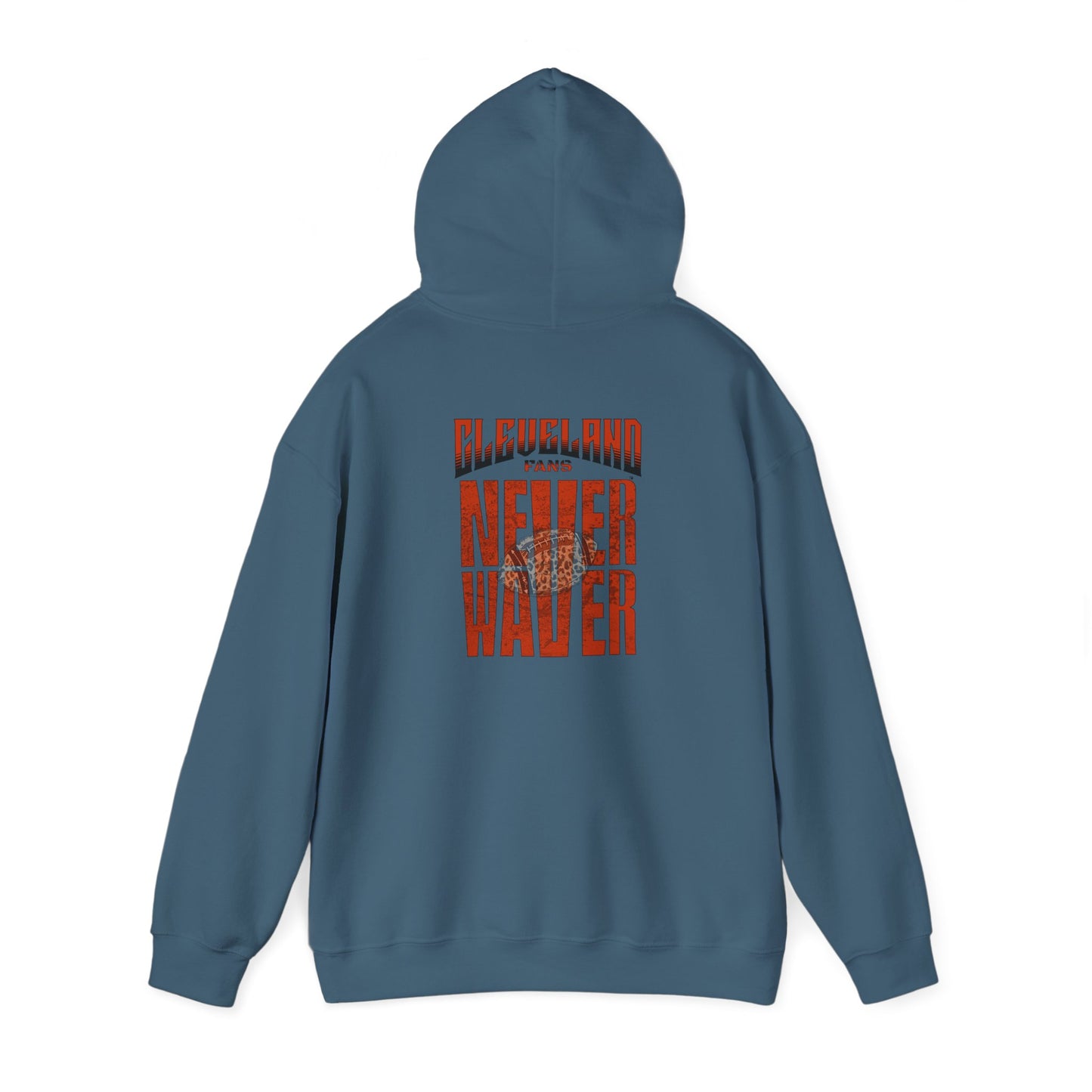 Cleveland Fans Never Waver w Leopard Football Unisex Hoodie - Cozy Heavy Blend Sweatshirt for Comfort and Style - Never Waver