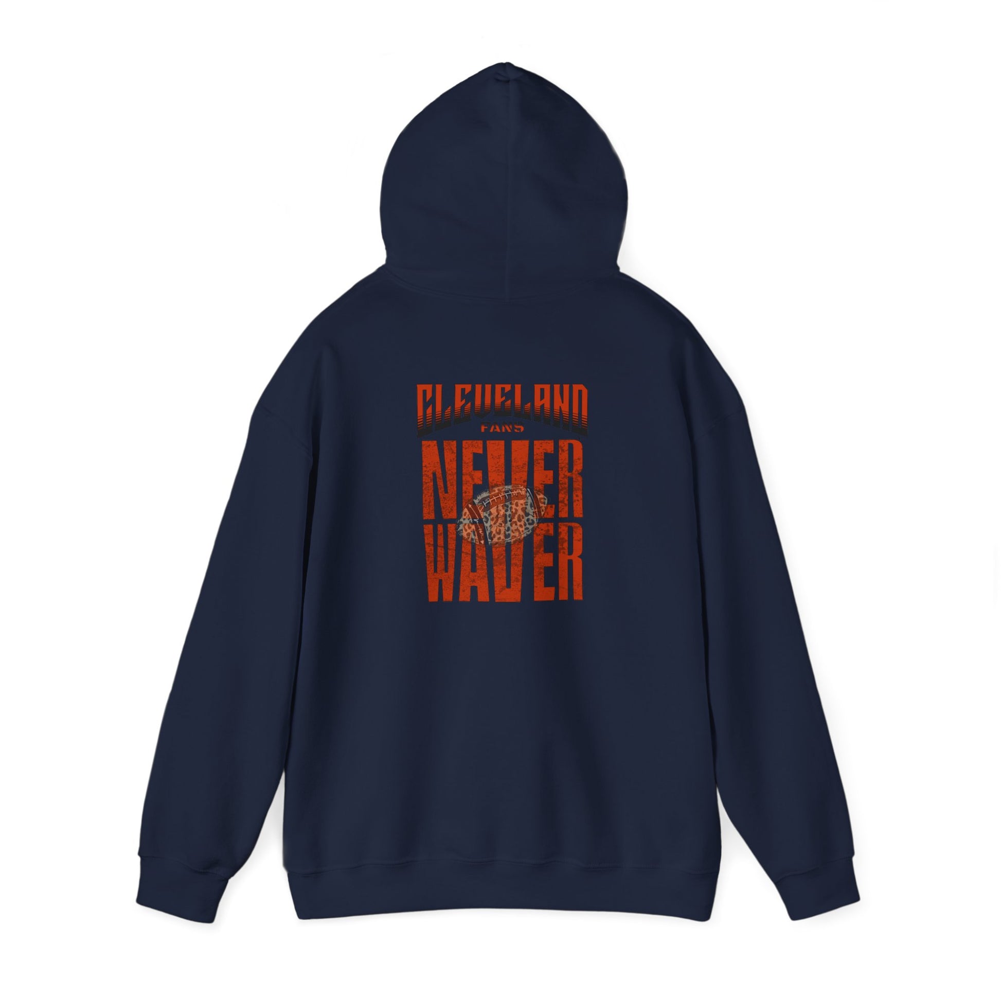 Cleveland Fans Never Waver w Leopard Football Unisex Hoodie - Cozy Heavy Blend Sweatshirt for Comfort and Style - Never Waver