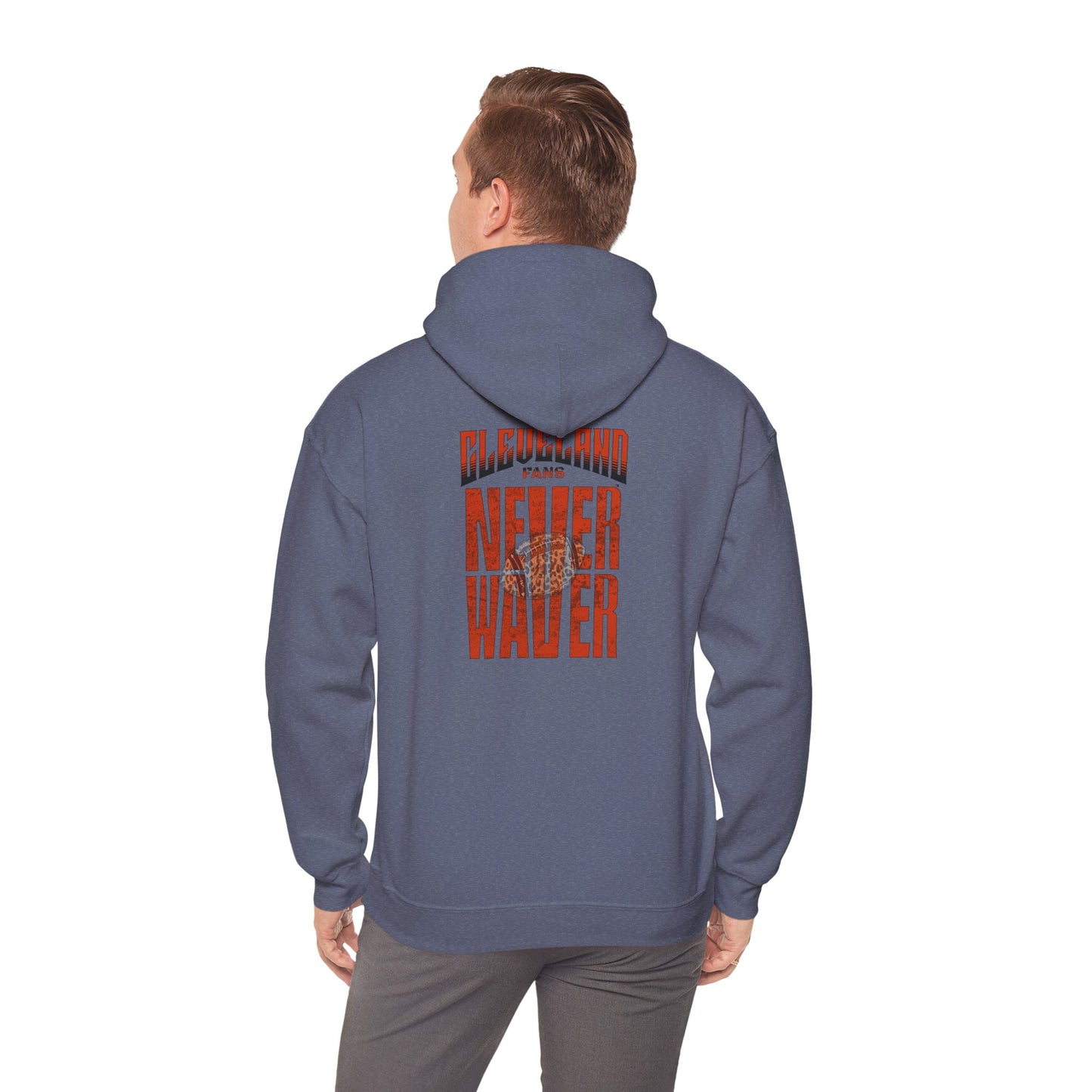 Cleveland Fans Never Waver w Leopard Football Unisex Hoodie - Cozy Heavy Blend Sweatshirt for Comfort and Style - Never Waver