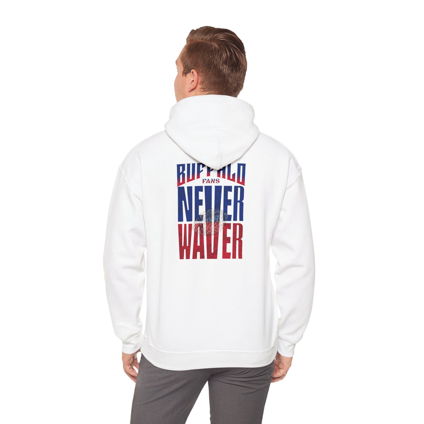 Unisex Heavy Blend™ Hooded Sweatshirt - Buffalo Fans Never Waver w Leopard Football Design - Never Waver