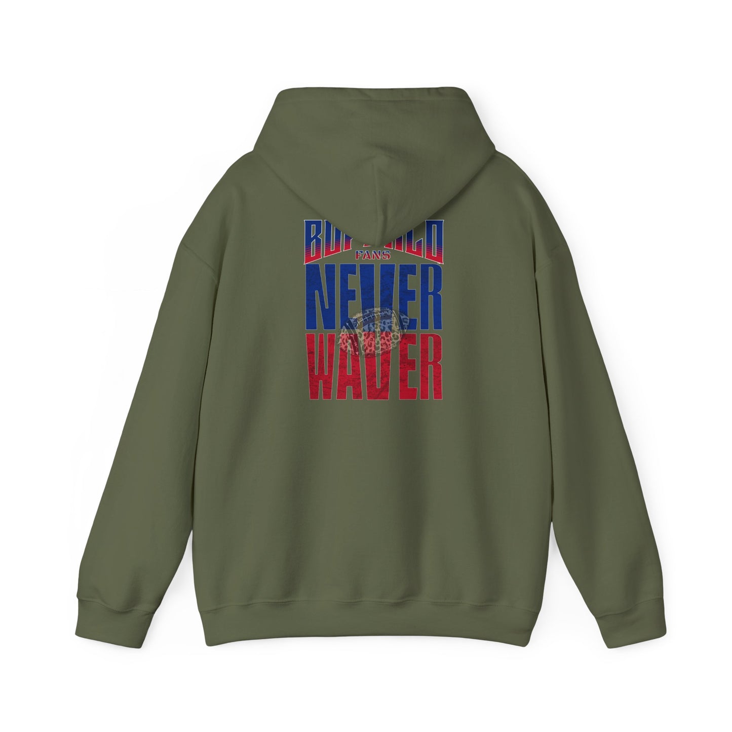 Unisex Heavy Blend™ Hooded Sweatshirt - Buffalo Fans Never Waver w Leopard Football Design - Never Waver