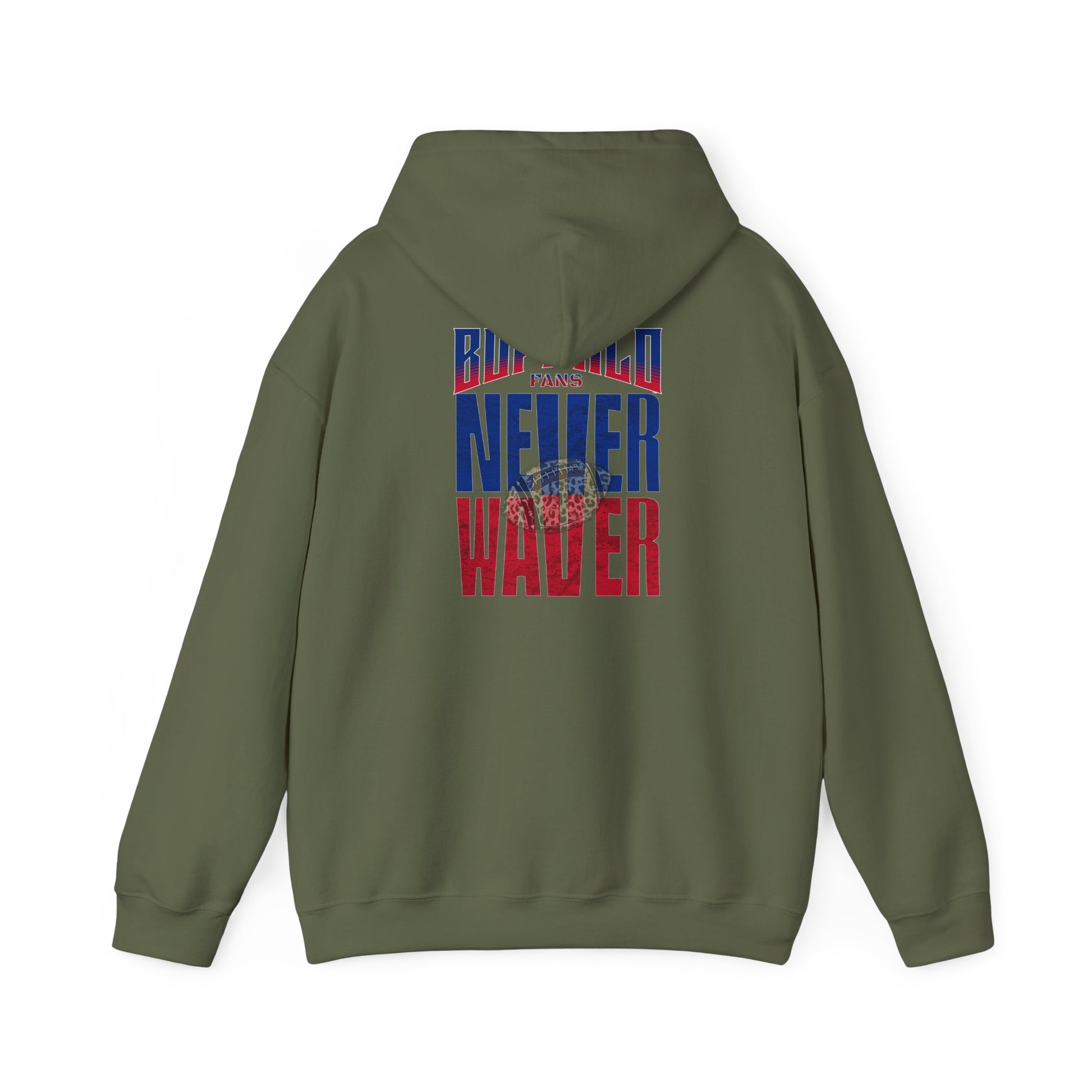 Unisex Heavy Blend™ Hooded Sweatshirt - Buffalo Fans Never Waver w Leopard Football Design - Never Waver