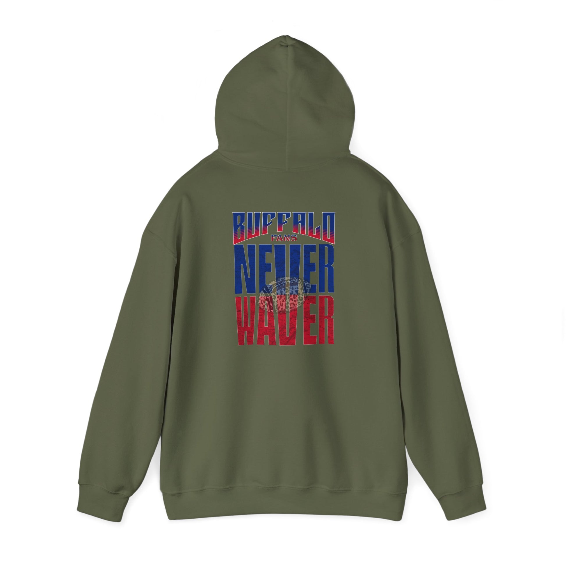 Unisex Heavy Blend™ Hooded Sweatshirt - Buffalo Fans Never Waver w Leopard Football Design - Never Waver
