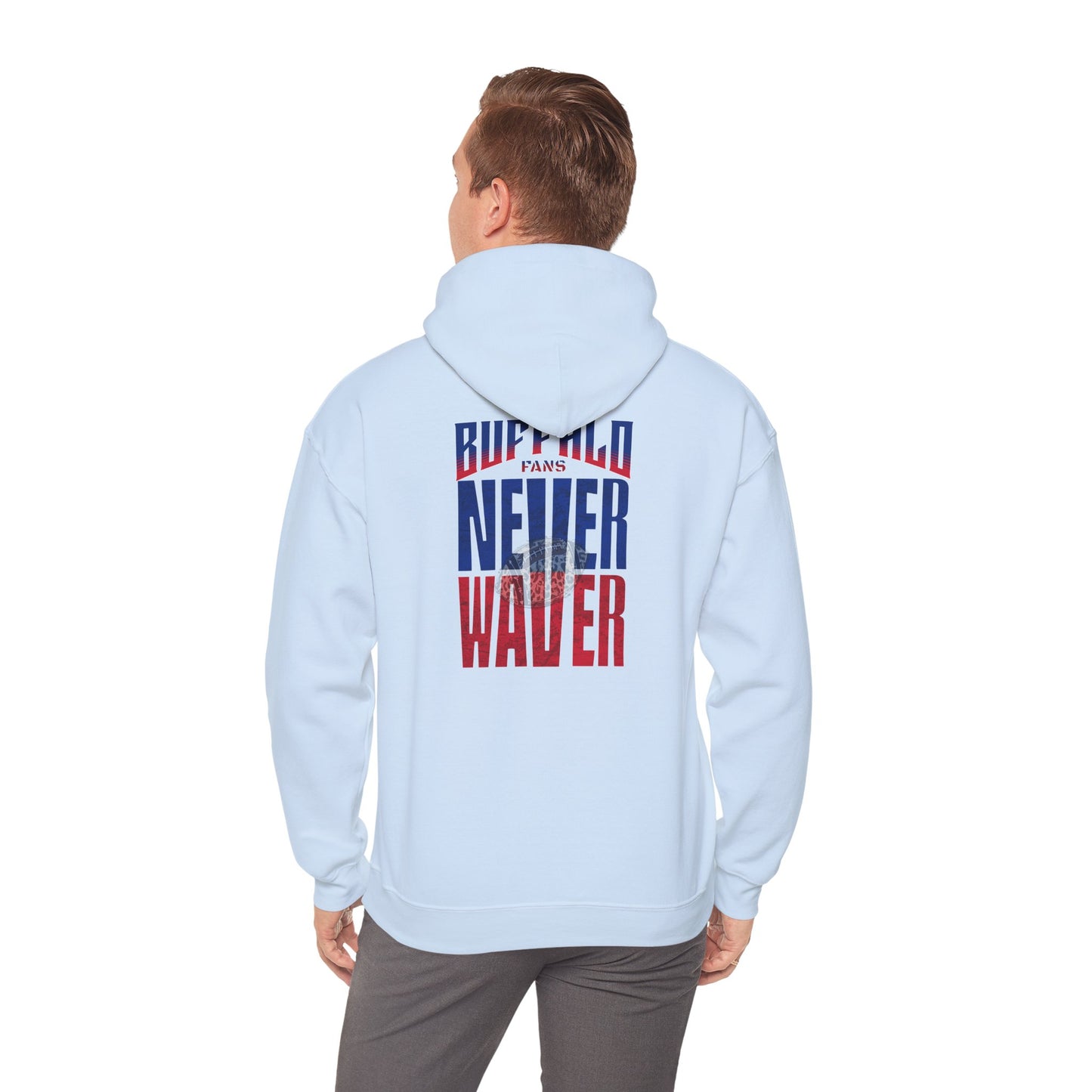 Unisex Heavy Blend™ Hooded Sweatshirt - Buffalo Fans Never Waver w Leopard Football Design - Never Waver