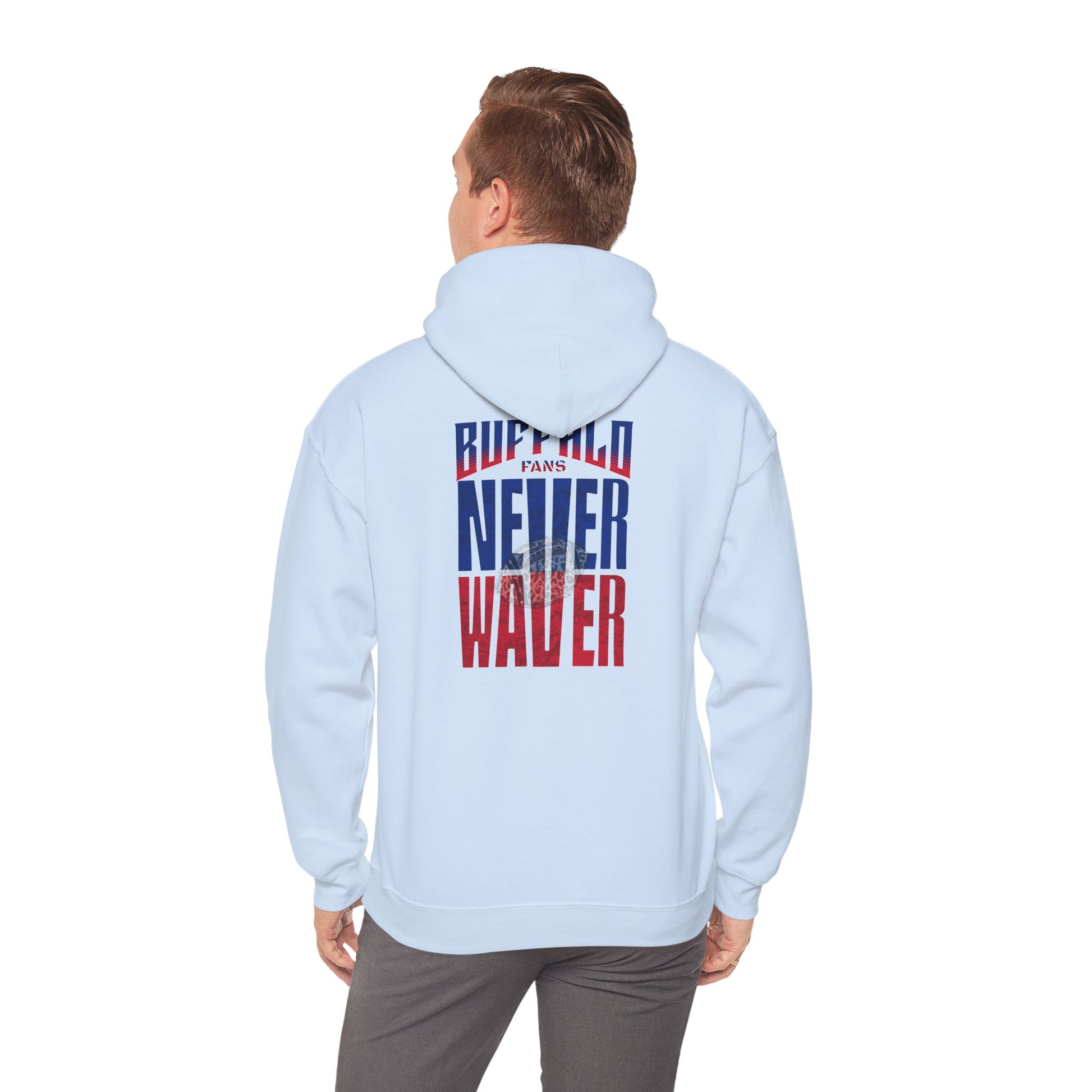 Unisex Heavy Blend™ Hooded Sweatshirt - Buffalo Fans Never Waver w Leopard Football Design - Never Waver