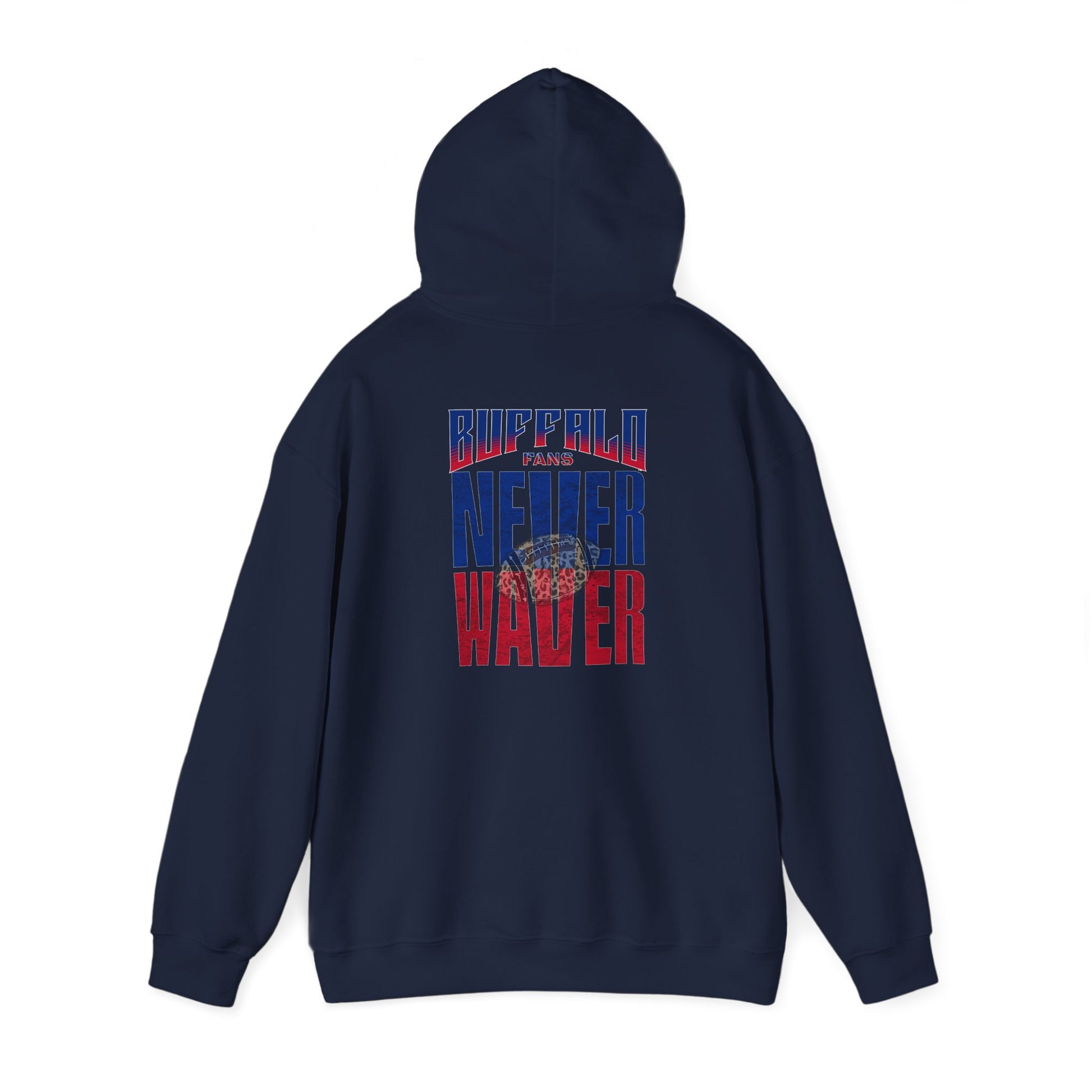 Unisex Heavy Blend™ Hooded Sweatshirt - Buffalo Fans Never Waver w Leopard Football Design - Never Waver