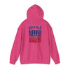 Unisex Heavy Blend™ Hooded Sweatshirt - Buffalo Fans Never Waver w Leopard Football Design - Never Waver