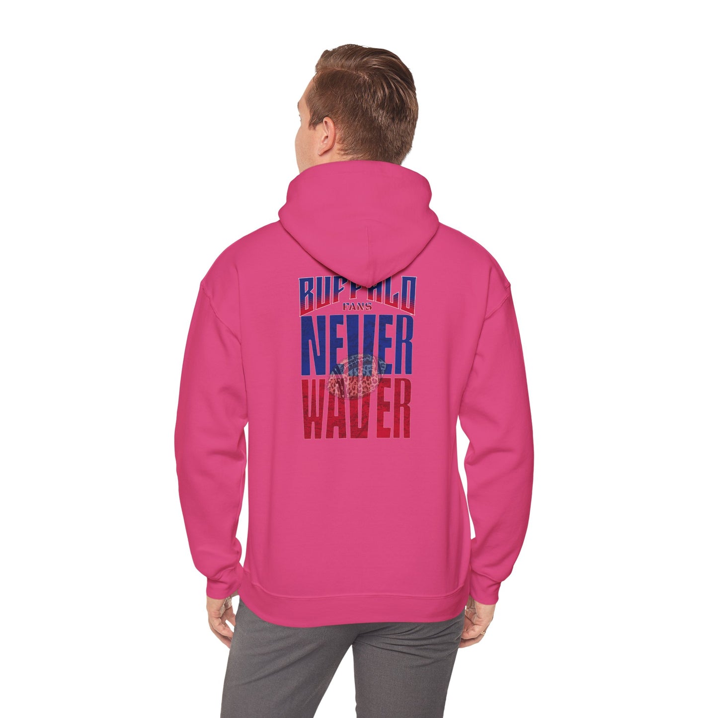 Unisex Heavy Blend™ Hooded Sweatshirt - Buffalo Fans Never Waver w Leopard Football Design - Never Waver