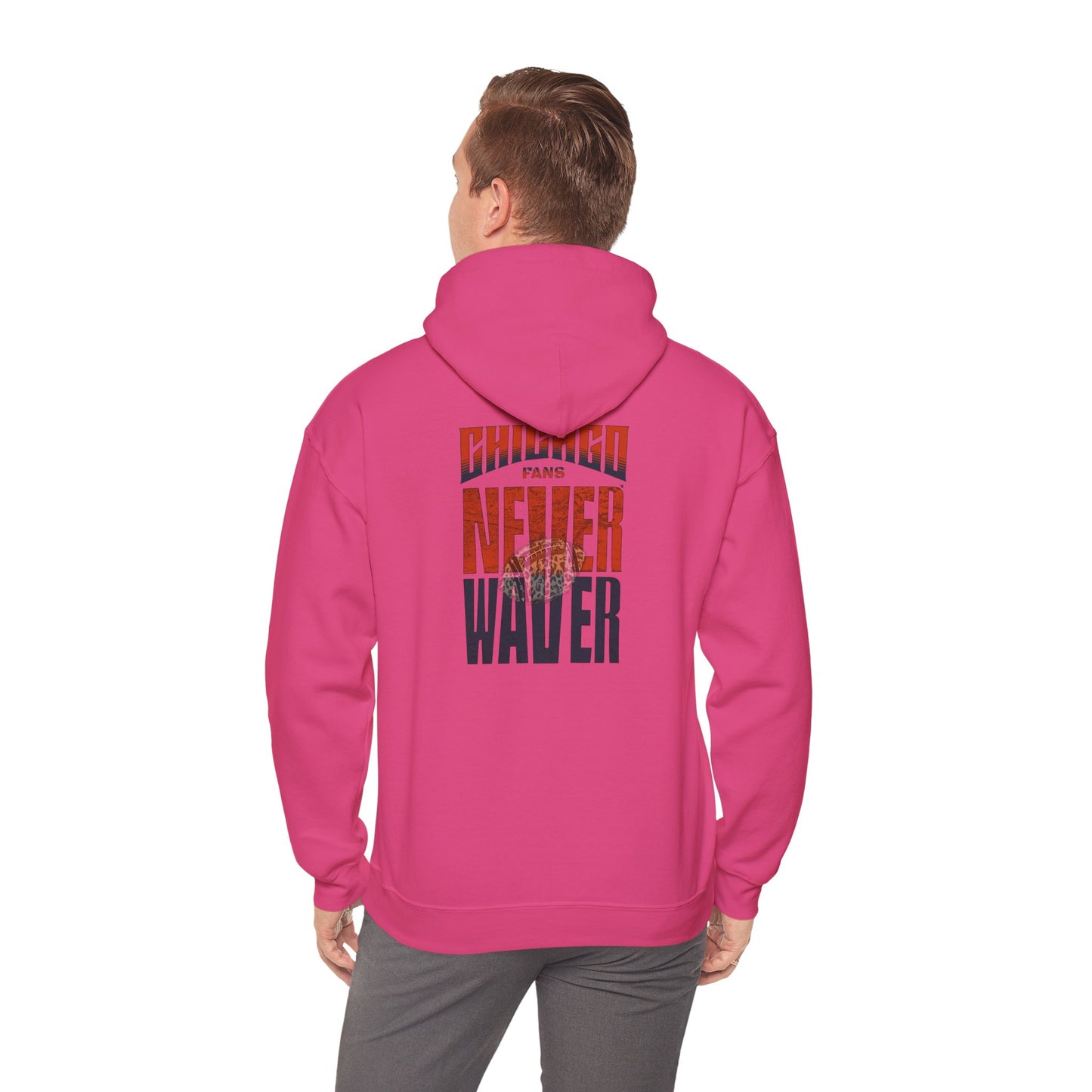 Unisex Heavy Blend™ Hooded Sweatshirt - Chicago Fans Never Waver w Leopard Football Motivational Hoodie - Never Waver