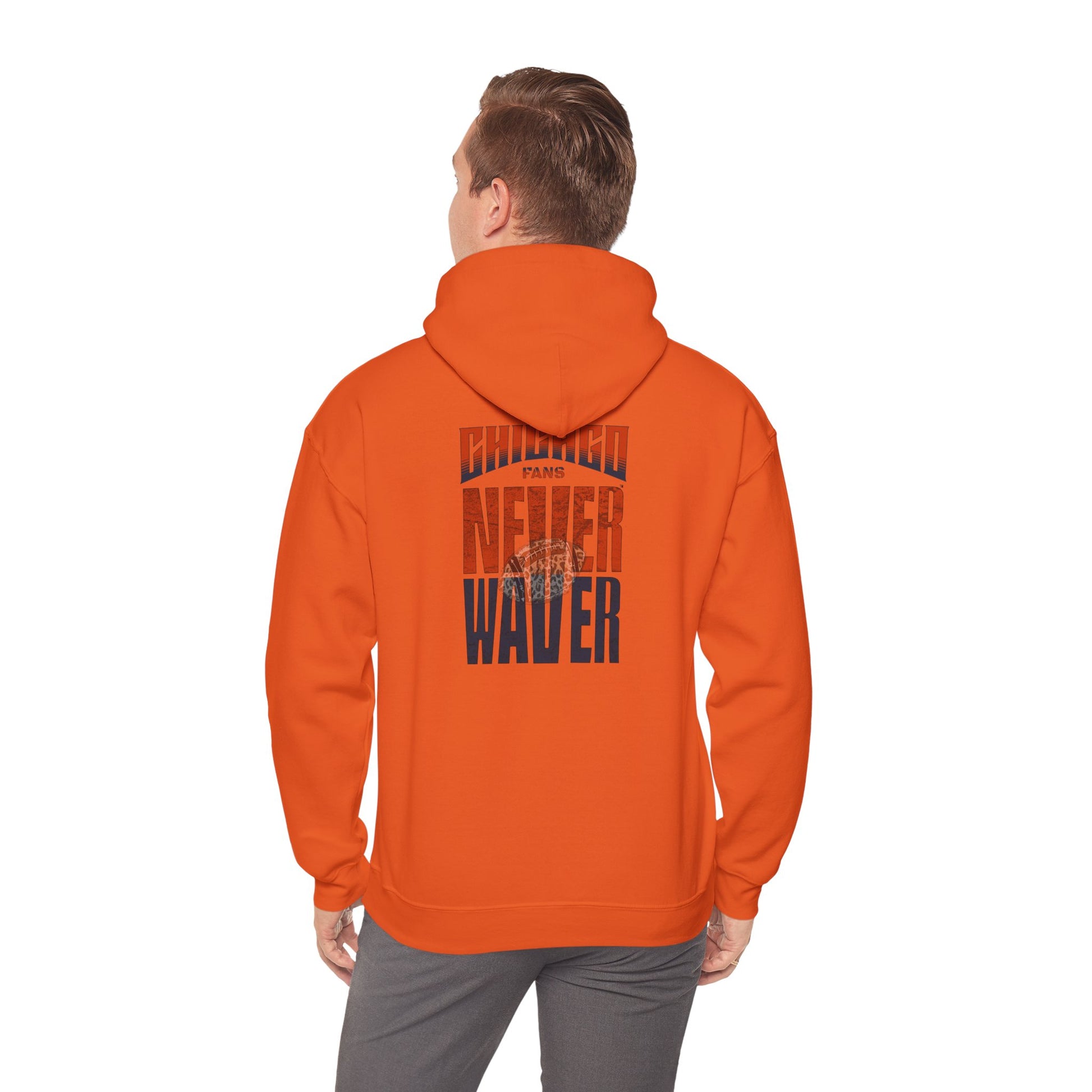 Unisex Heavy Blend™ Hooded Sweatshirt - Chicago Fans Never Waver w Leopard Football Motivational Hoodie - Never Waver